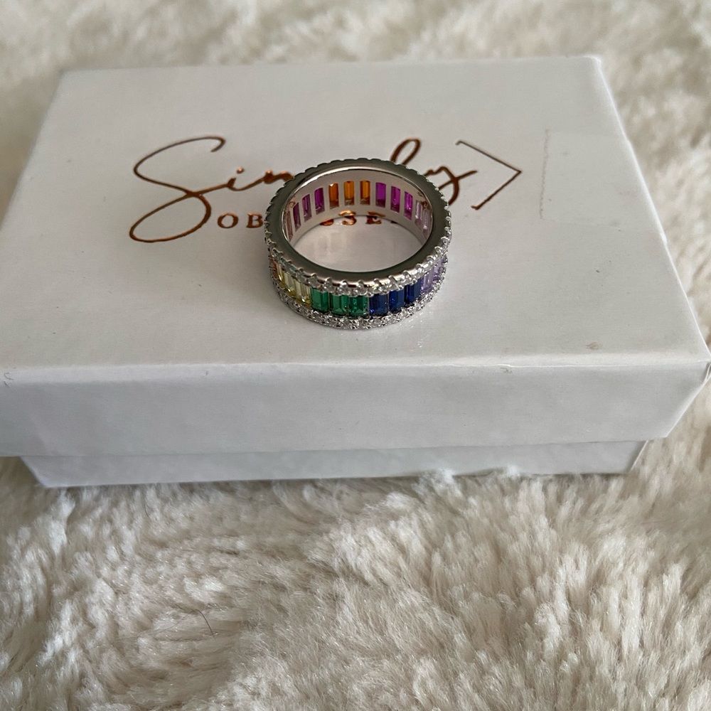Simply obsessed rainbow baguette ring size 6